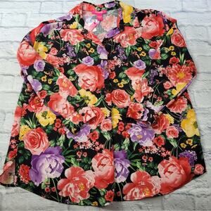 NWT Catherine Malandrino Floral Long Sleeve Popover Blouse size Large